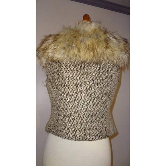 🆕 DENA Tweed and Faux Fur Vest Brown Beige Large - Picture 12 of 12